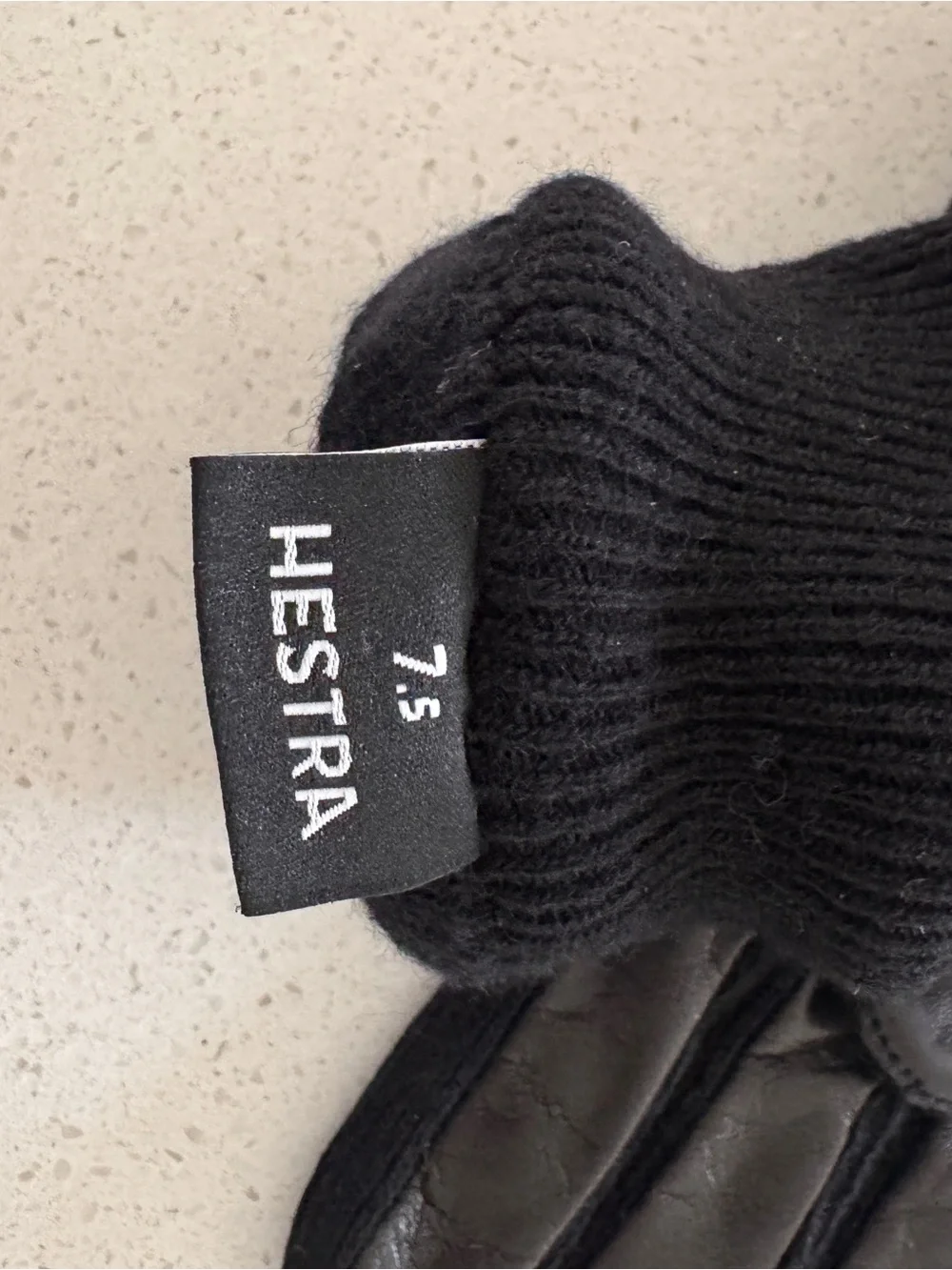 Hestra Black Leather Gloves with Knit Cuff